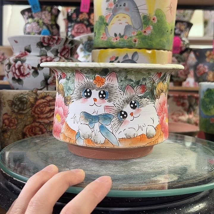 满38包邮 景德镇手绘花盆