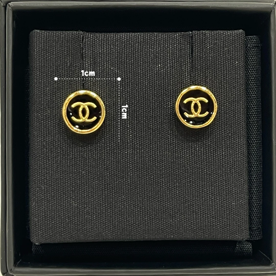 未使用 Chanel/香奈儿 25K黑色双C豆豆纽扣圆圈耳钉