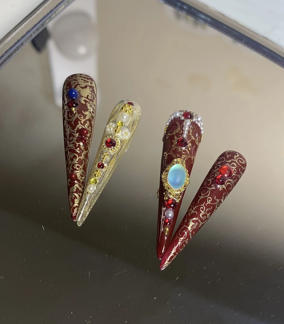 新款轻奢护甲嬛嬛纯手工穿戴甲甲片红色秋冬高级感美甲细长可拆卸