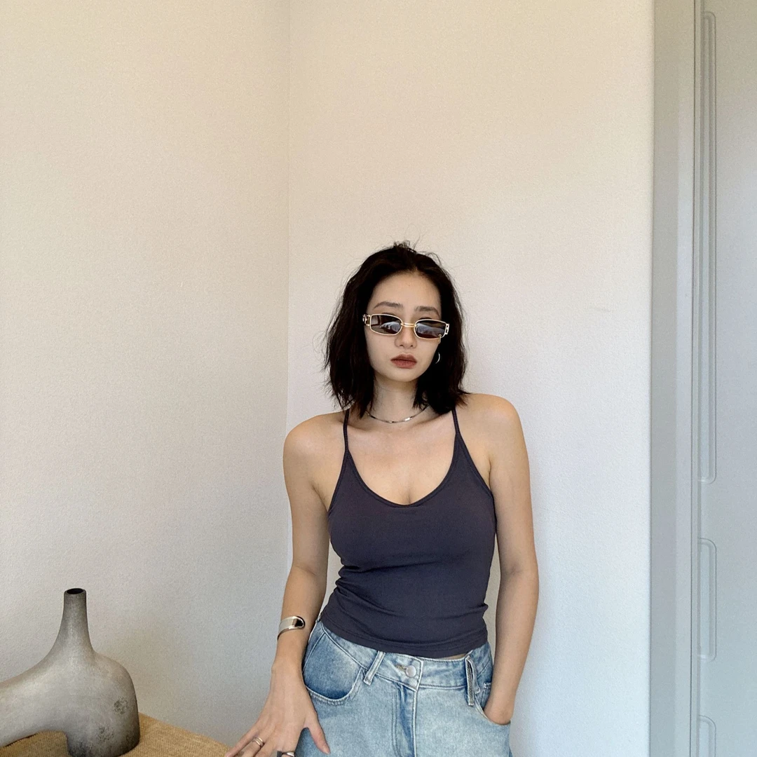 带胸垫一体工字女内搭性感内衣辣妹外穿小背心免穿文胸美背上衣夏