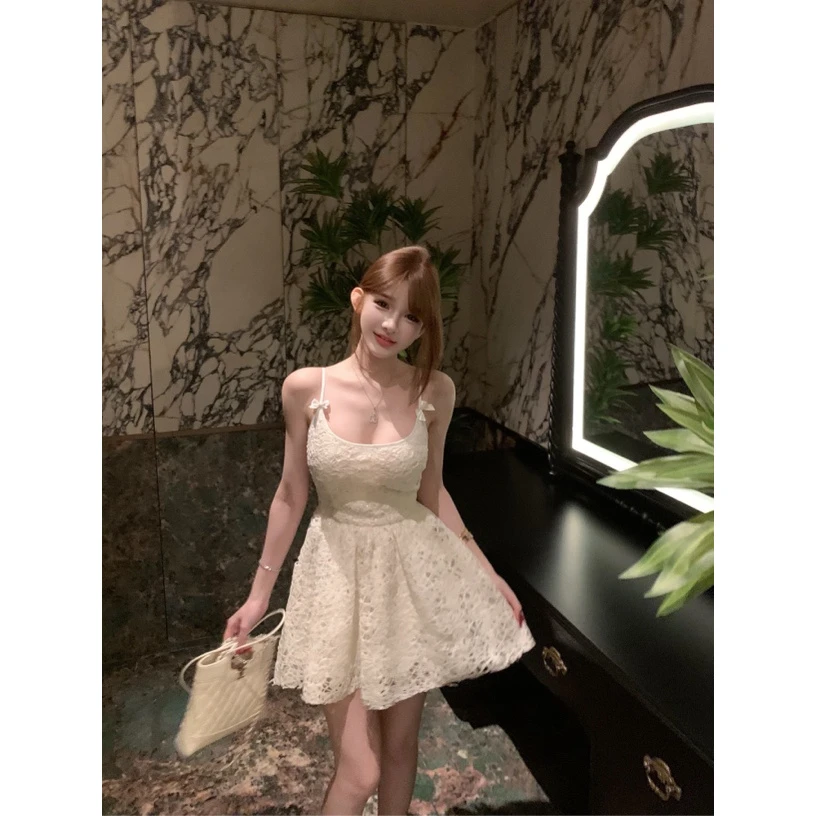 TUTU【原创高定小白花】原创夏季修身显瘦蕾丝吊带连衣裙#DQ1383
