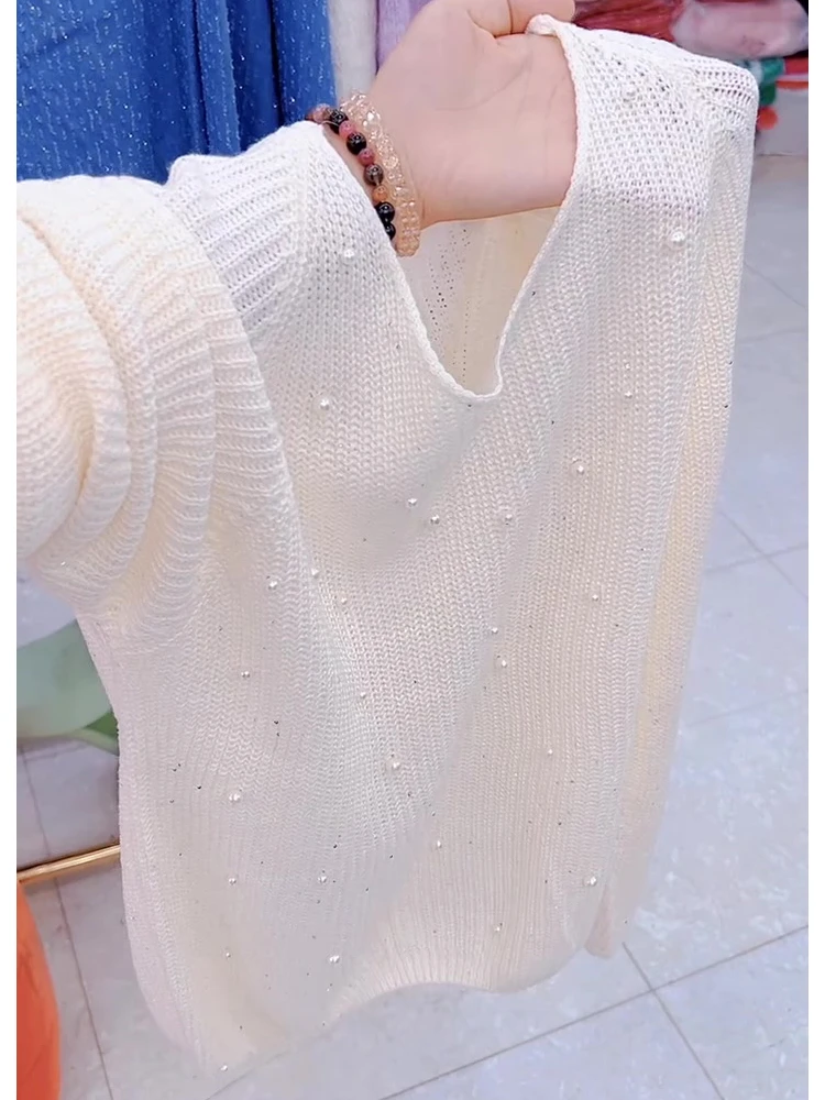 今年流行穿搭高级感钉珠毛针织衫2025秋装薄款气质时尚毛衣套头衫