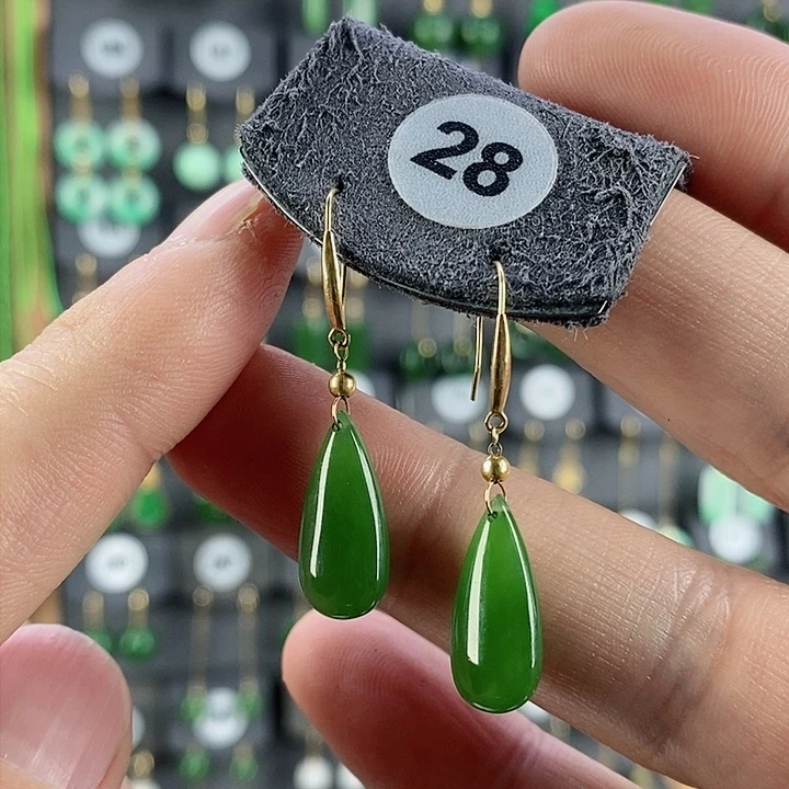 和田玉耳饰18K金镶嵌