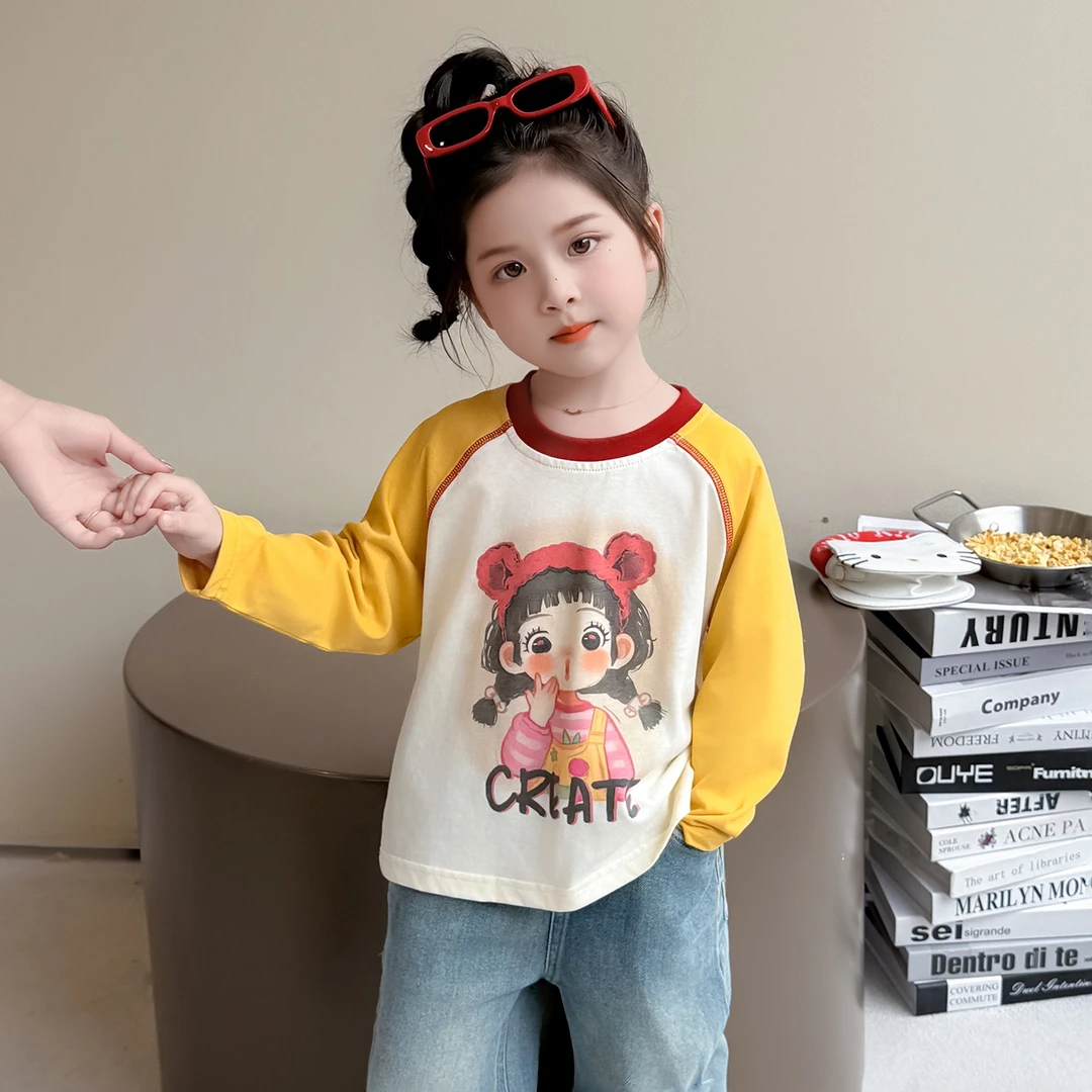 女童秋装长袖T恤纯棉2025新款儿童打底衫洋气宝宝春秋款内搭上衣