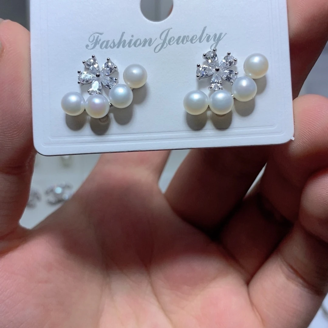 淡水珍珠耳饰银S925镶嵌