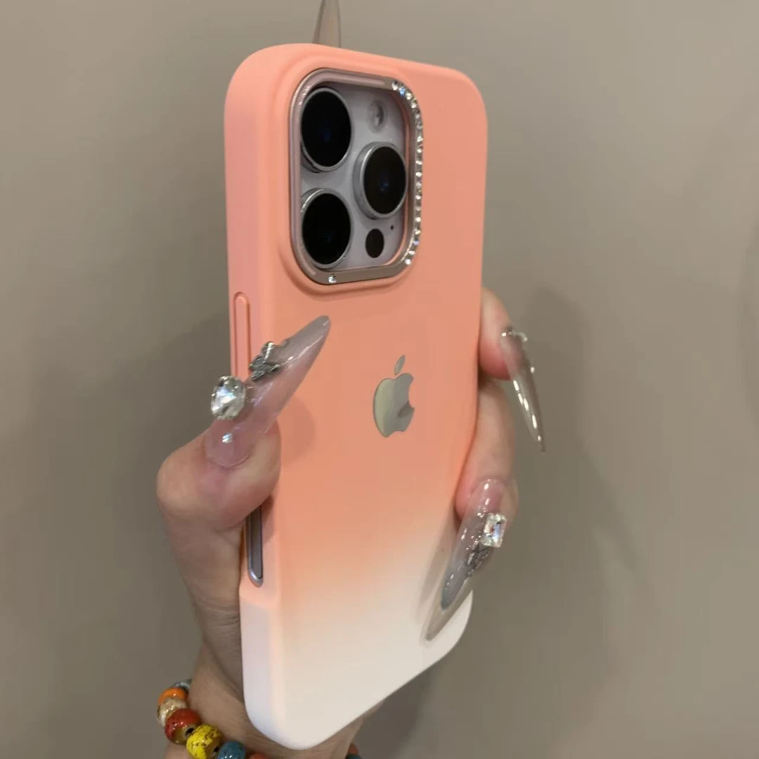 闪钻镜头渐变玫红适用iphone16promax手机壳苹果15pro/14防摔13女