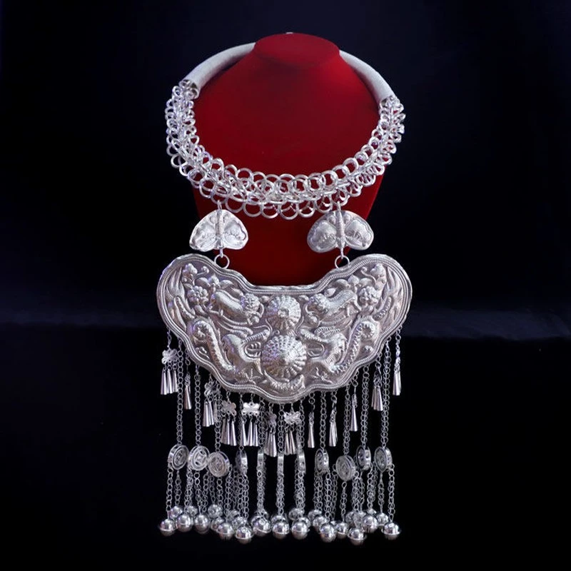 苗族盛装银饰品项圈长命锁苗银项圈贵州凯里苗族服饰舞台表演银饰