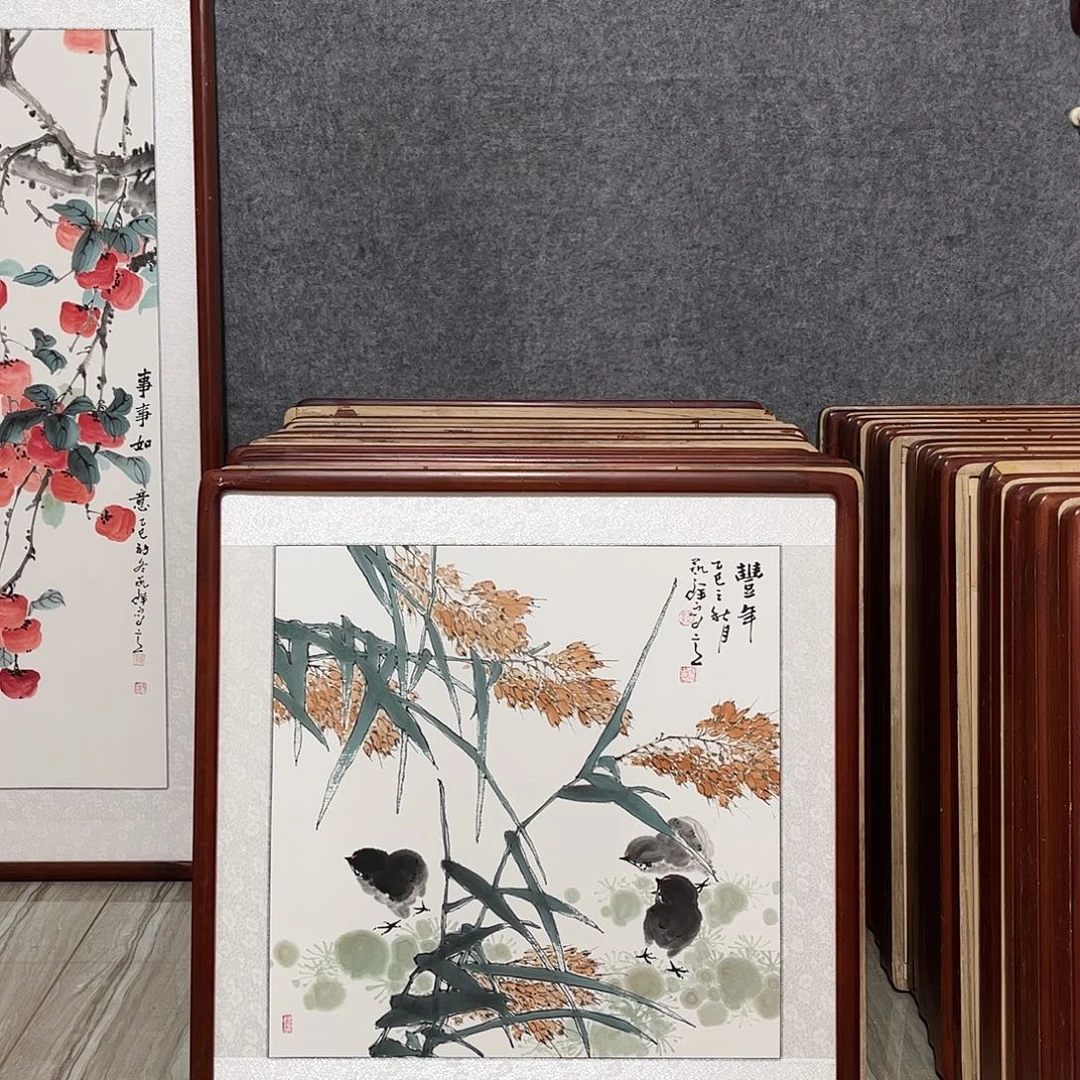 国画书画作品带框63×63