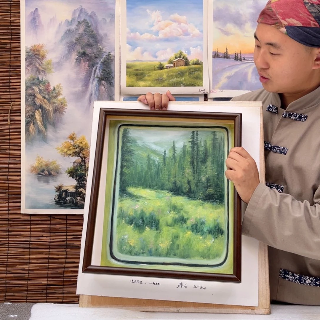 油画行路人小院绘画作品竞拍