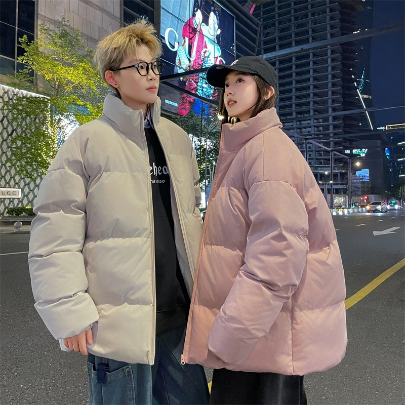 黑金面包棉服男女纯色韩系秋冬款松紧袖口简约高街设计慵懒外套男