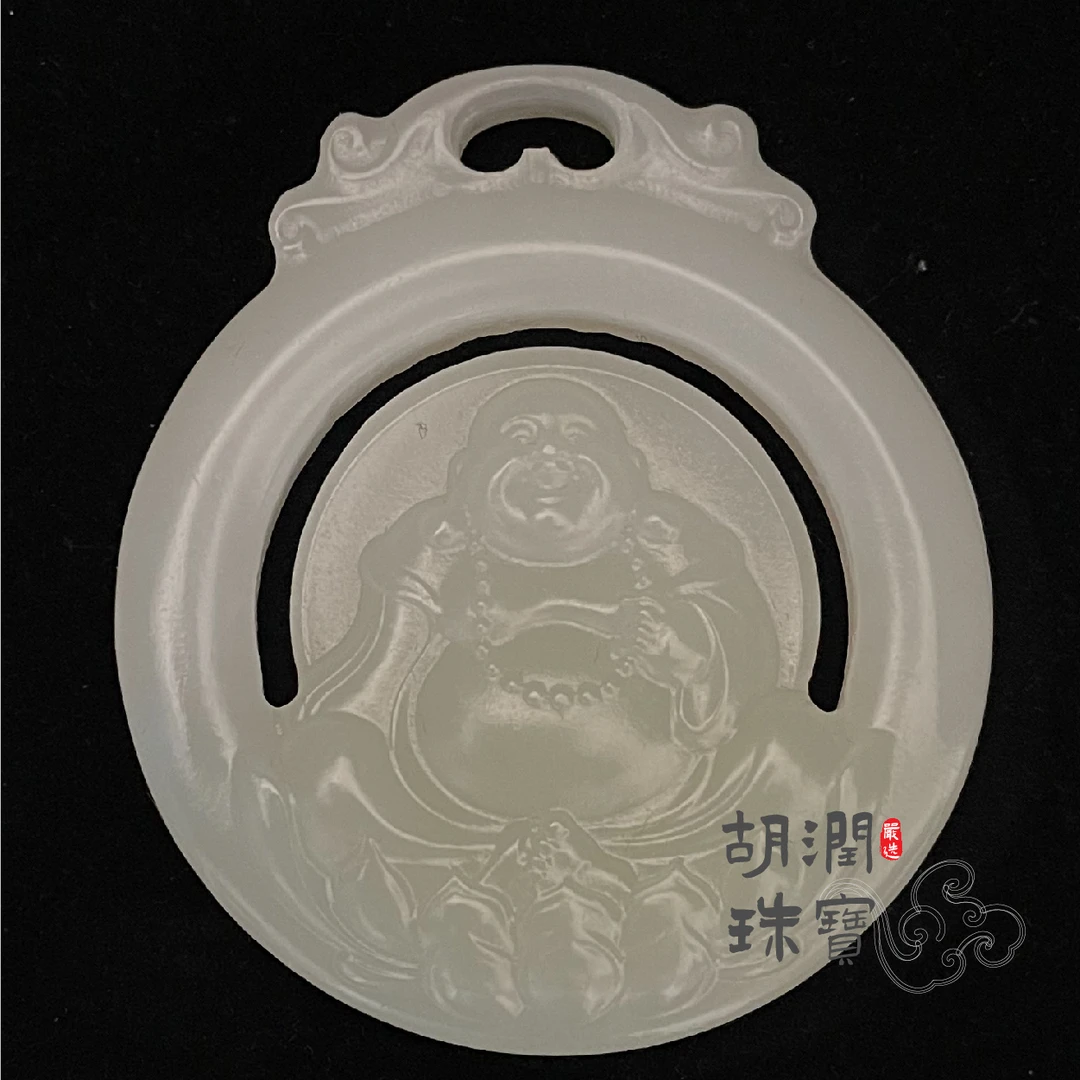 和田玉祥韵玉佛平安佩37.68g镶嵌雕刻双面