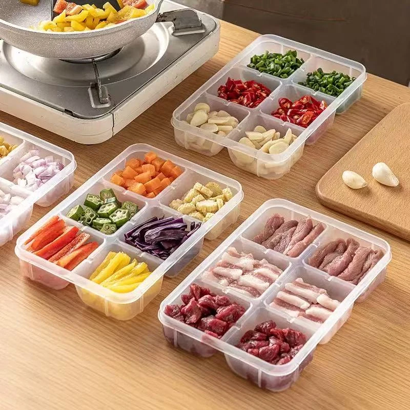 冰箱四格收纳盒分装餐保鲜盒密封冻肉四分格葱姜蒜备菜冷藏密封盒