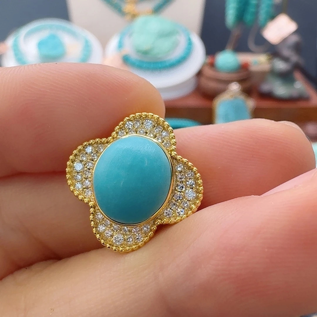绿松石18K金镶嵌珠宝半成品