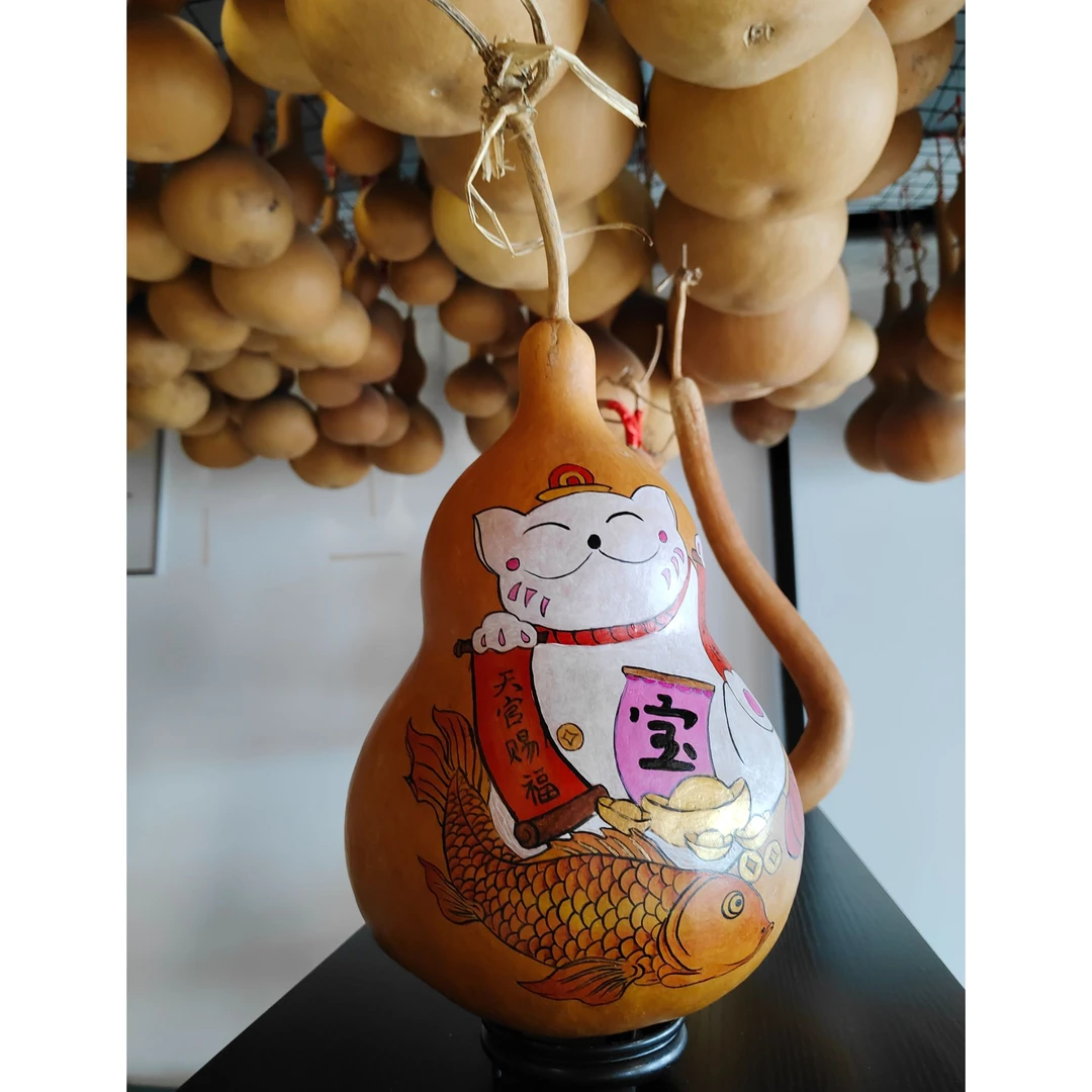 9年老葫芦，纯手工烙画葫芦《招财进宝》 公司开业送礼祝福