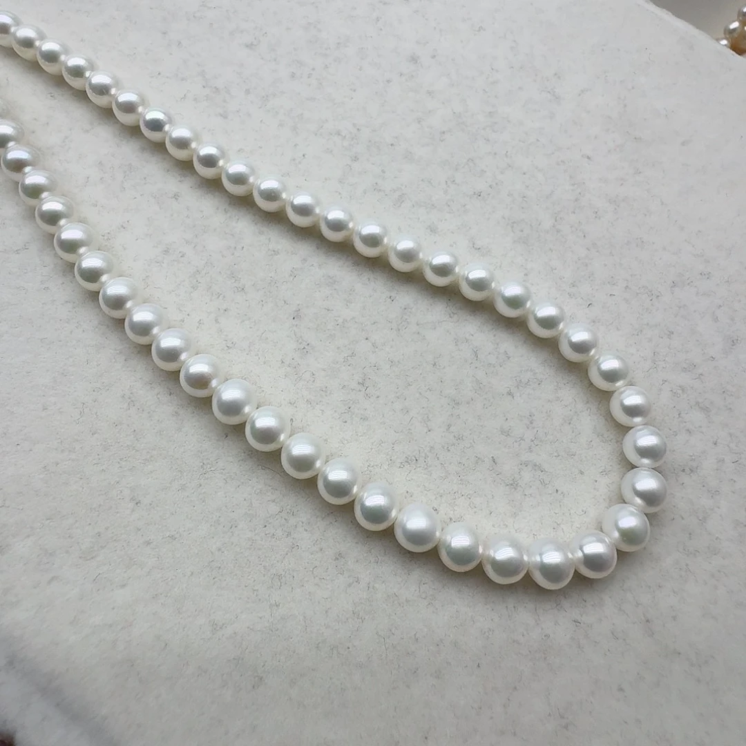 淡水珍珠颈饰银S925镶嵌6-7正圆无瑕极光