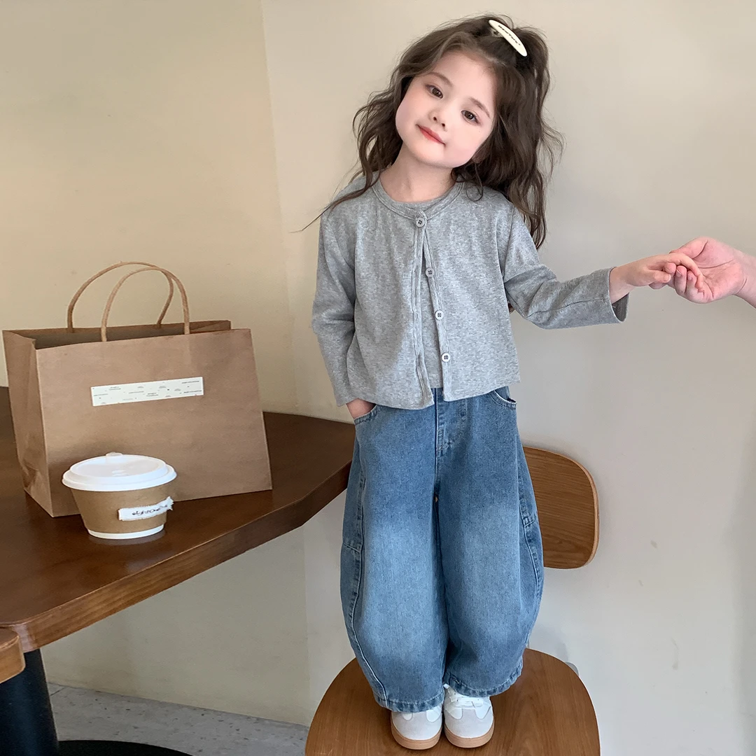 女童韩版套装春秋2025新款儿童时髦宽松牛仔裤洋气女宝开衫三件套