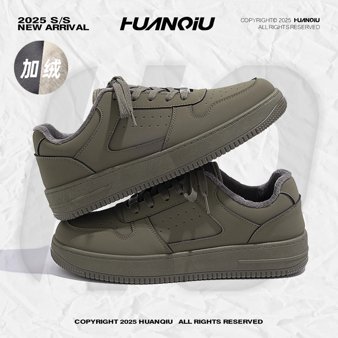 环球复古加绒板鞋男2025新款冬季时尚痞帅百搭男鞋学生低帮休闲鞋
