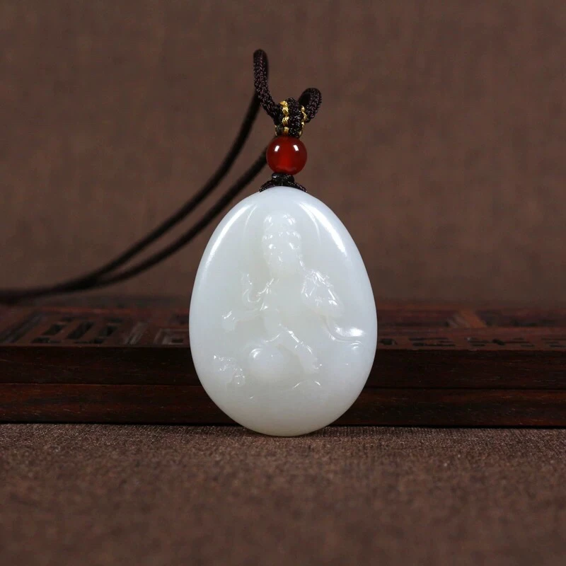 21.7g和田白玉观音菩萨挂件男款吊坠牌子荷花油性足天然