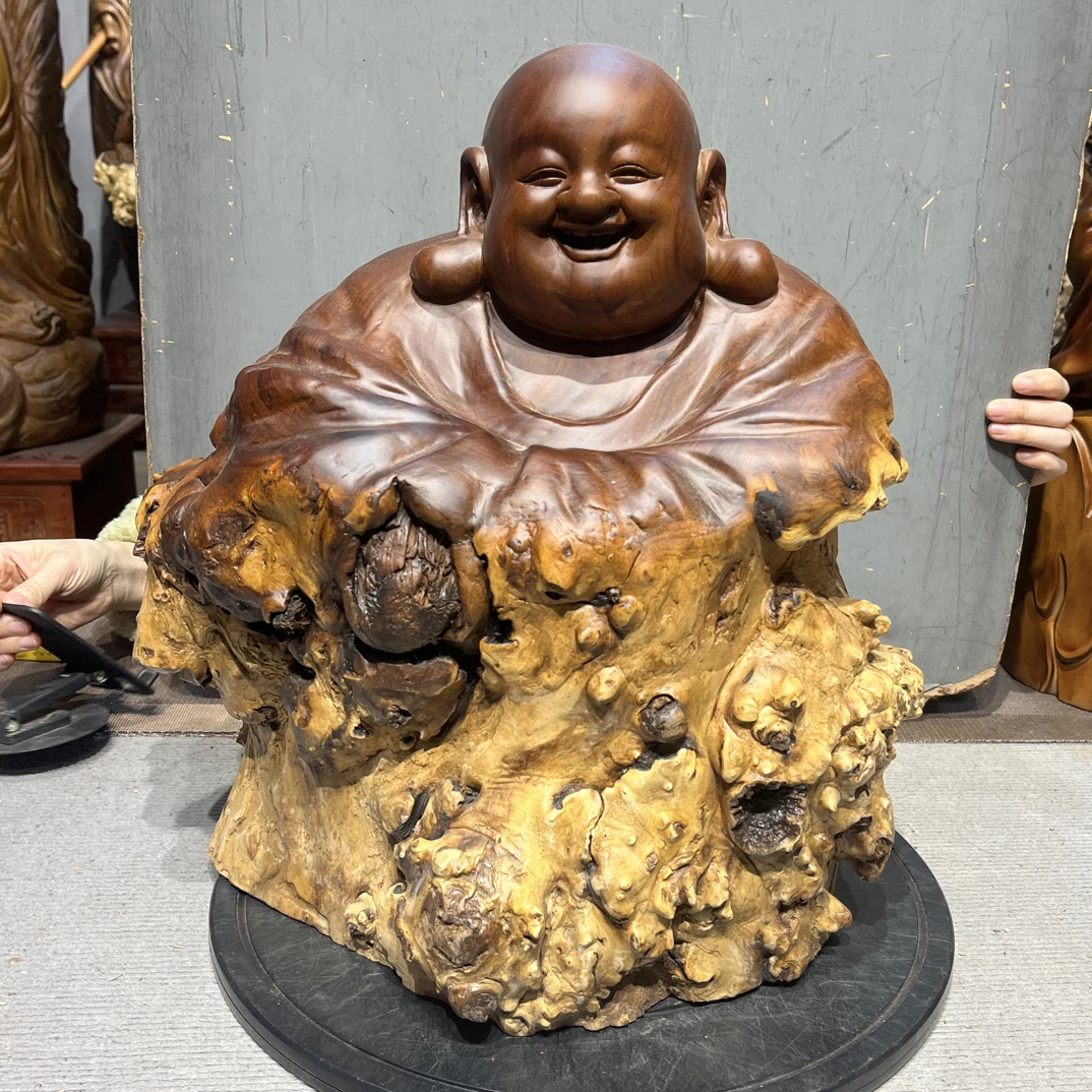 胡杨木弥勒佛随形根雕摆件