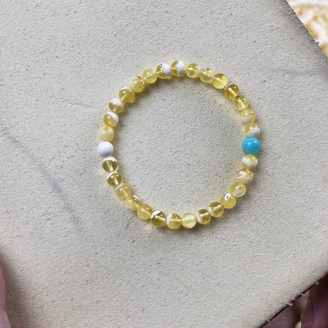 未镶嵌蜜蜡手串金白圆珠5.5mm+