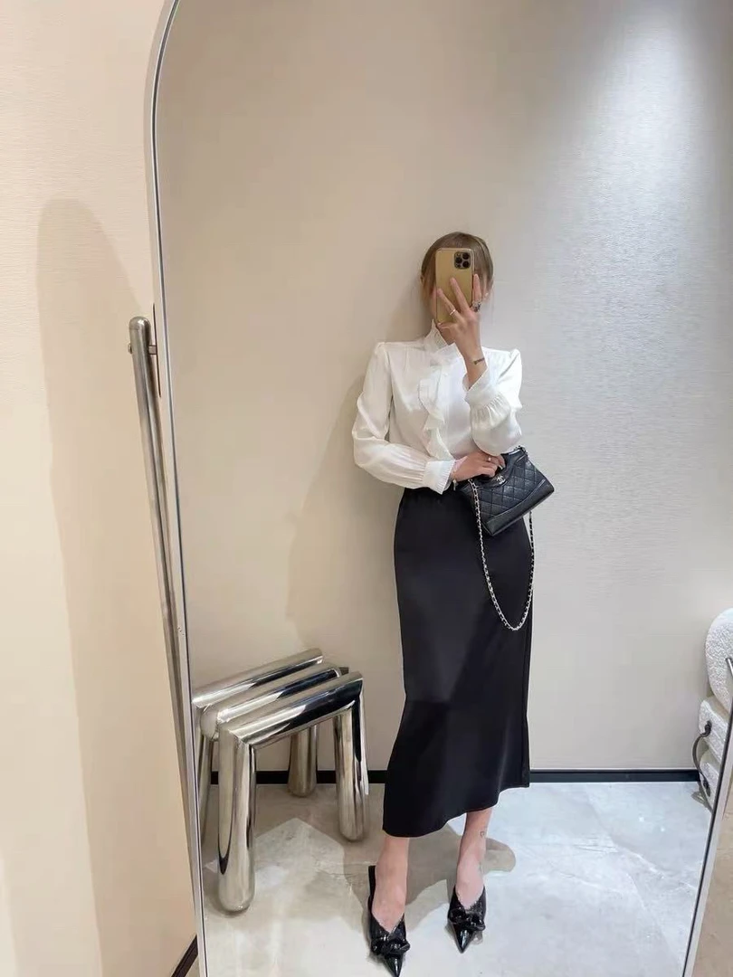 25春夏新款半身裙女高腰显瘦过膝长裙侧开叉通勤百搭纯色气质半裙