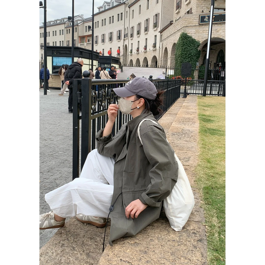 2025春秋季新款日系中长款风衣女宽松休闲百搭工装外套简约高级感