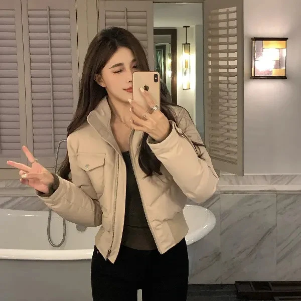 高级感立领短款棉服女2025年冬季新款小个子收腰加厚保暖夹克外套