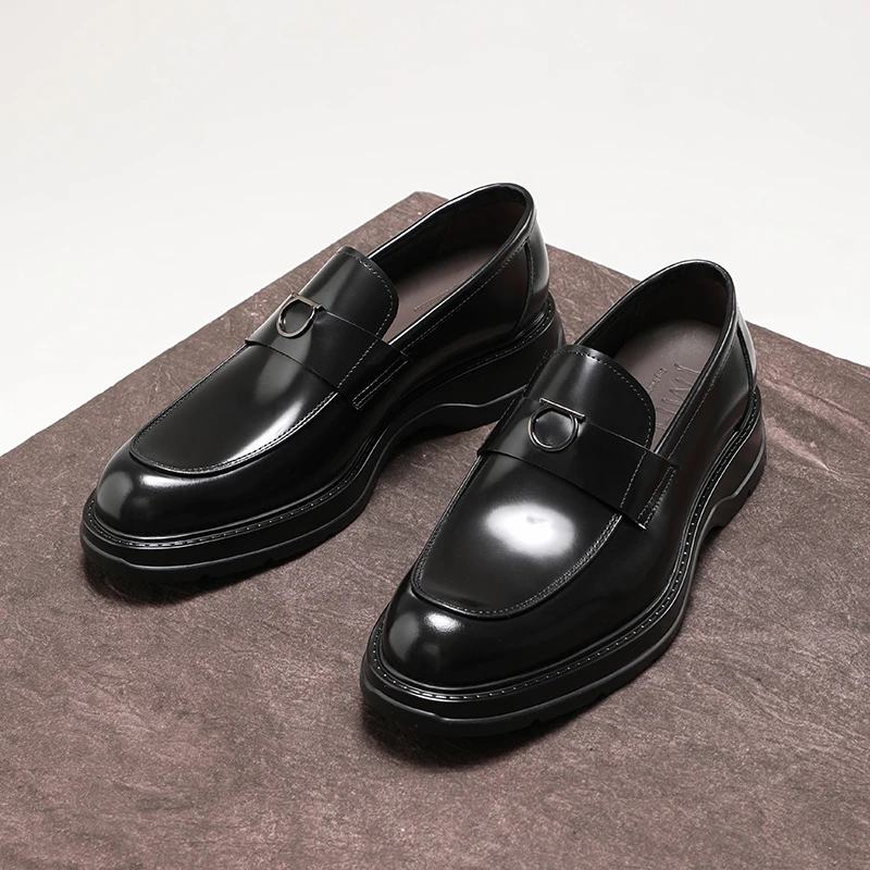 一脚蹬懒人休闲皮鞋真皮商务男鞋厚底增高男单鞋手工乐福鞋透气鞋