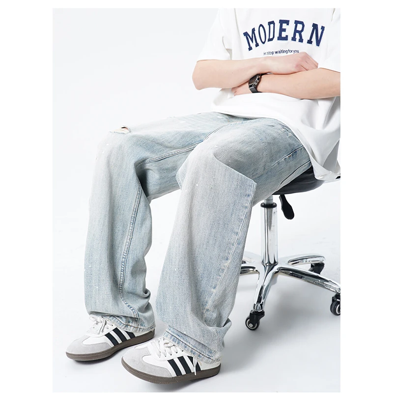 复古薄款夏季水洗破洞长裤牛仔裤裤子休闲百搭大码宽松直筒裤