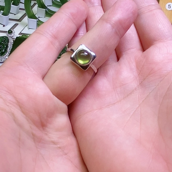 蛇纹石玉戒指银S925镶嵌