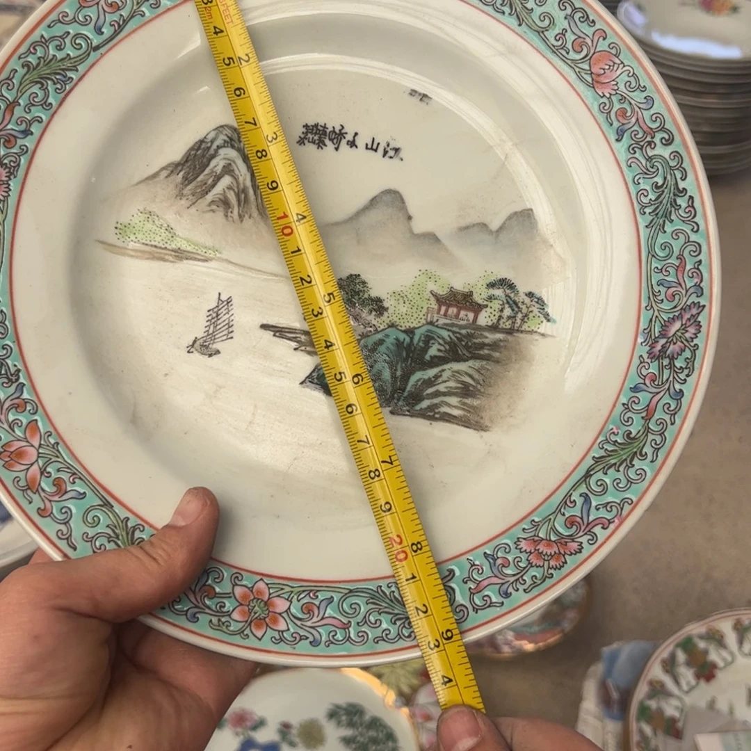 瓷片23厘米手绘山水平