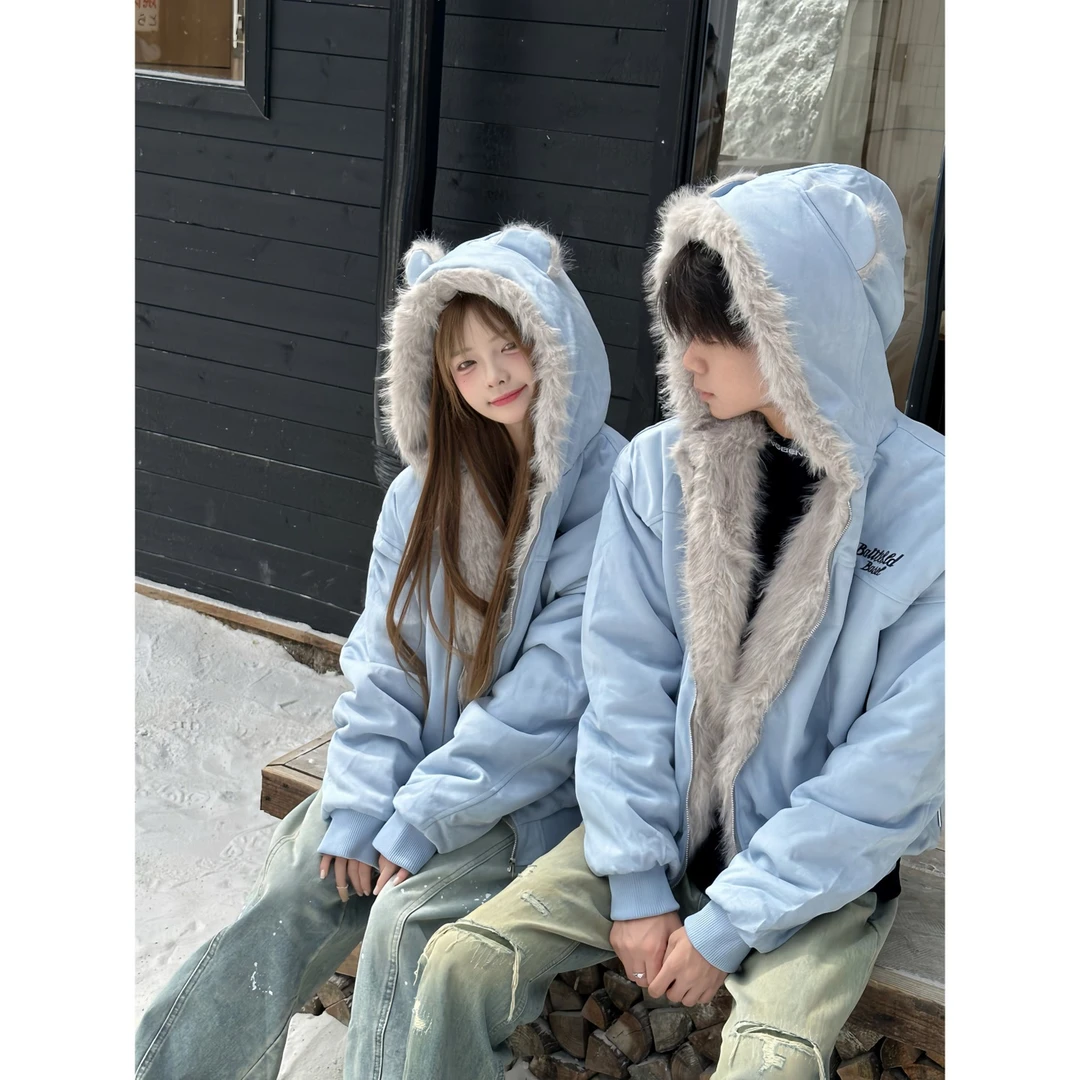 钢牙专属“循环心动”兔耳座山雕连帽棉服女冬季慵懒宽松外套