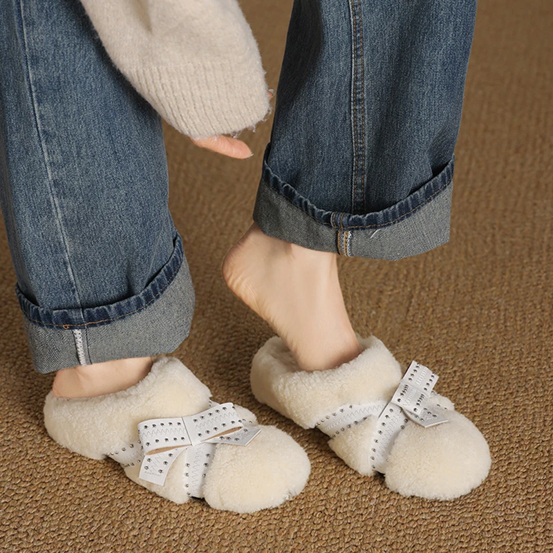 2025年冬新款加绒保暖毛毛鞋子休闲厚底百搭时尚蝴蝶机拖鞋女外穿