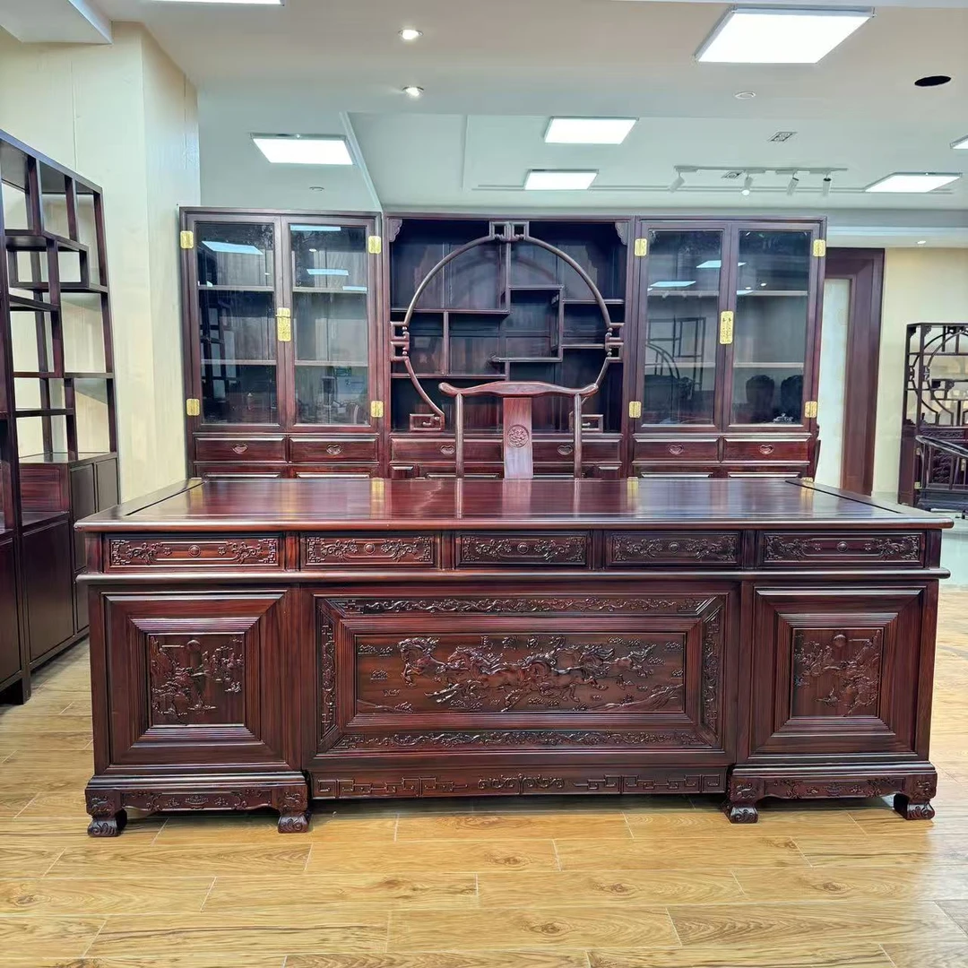 （桌+椅）酸枝木书桌办公桌（送钢化玻璃坐垫送脚部按摩仪）