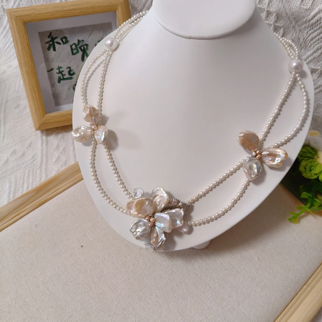 349，天然淡水珍珠项链，重工花花款