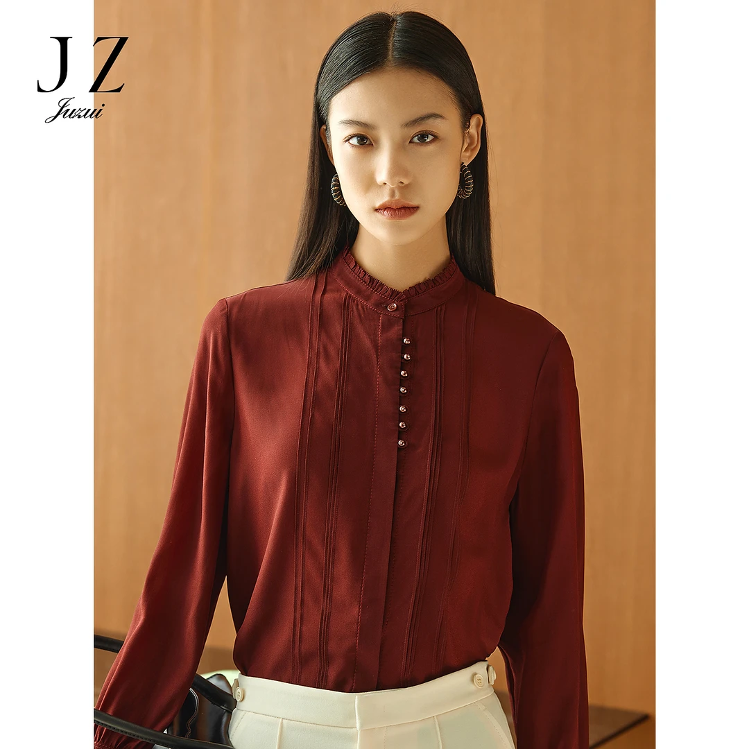 【尚雅专属】JZ玖姿JWFC60104商场同款100%桑蚕丝木耳领衬衫女春季