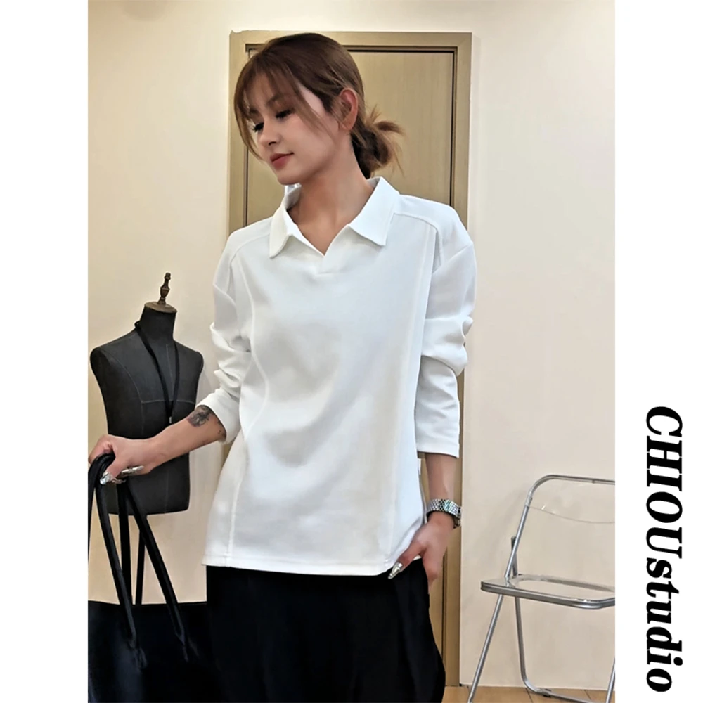 美式复古正肩V领休闲卫衣男款长袖T恤高级感POLO翻领上衣秋季新品