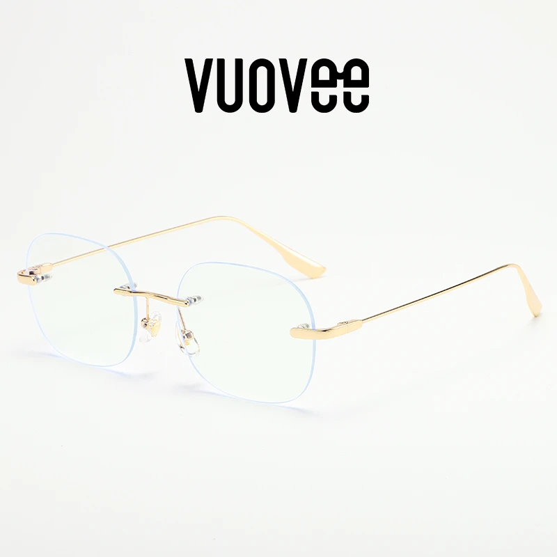 VUOVEE超轻金属金丝眼镜近视无边框素颜切边无框眼镜QQI01