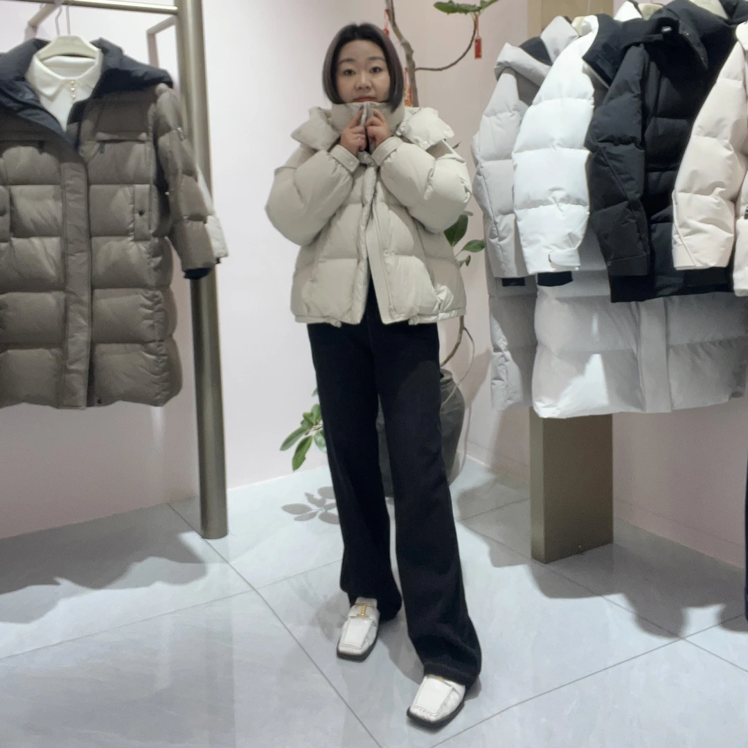 小个子时尚爆款=冬季韩系极简青奢连帽扩版短款羽绒棉服百搭休闲