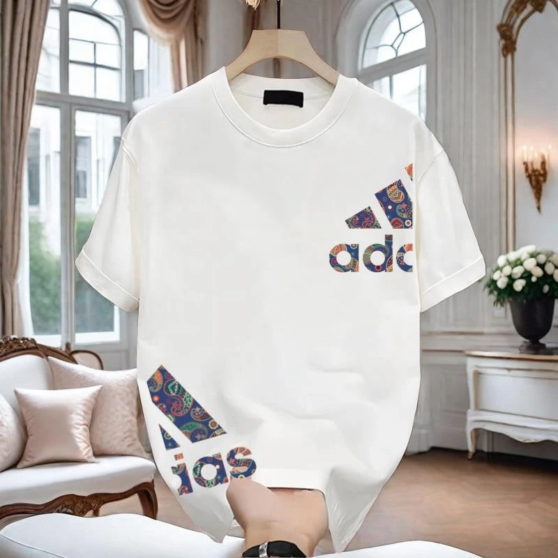 潮牌创意设计圆领小领口T恤透气男装棉短袖夏季男女宽松半袖上衣