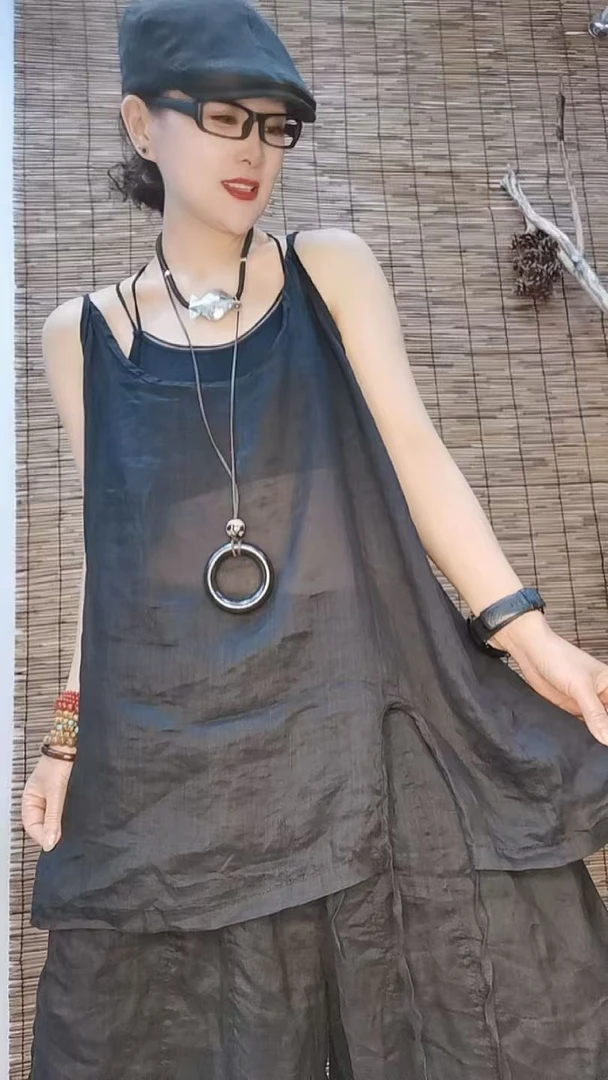 苎麻时尚侧开叉叠穿打底吊带背心