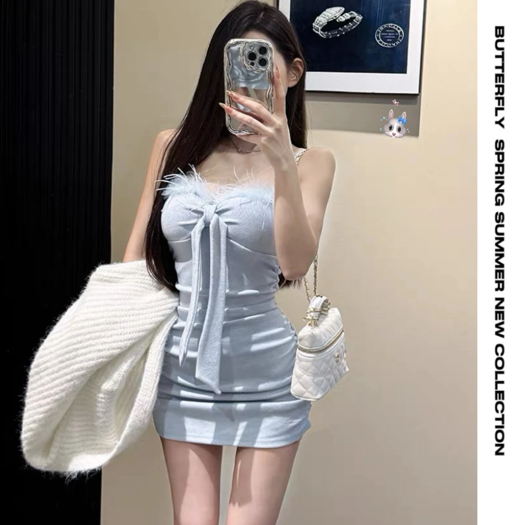 【圣诞风情】流苏收腰修身显瘦吊带秋冬连衣裙