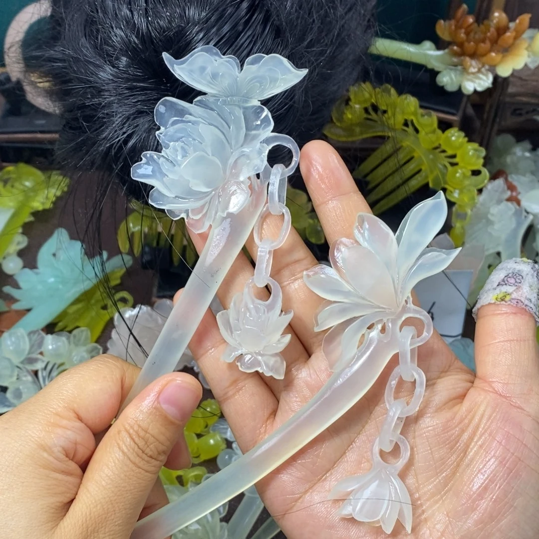 霓***露蛇纹石玉未镶嵌发饰