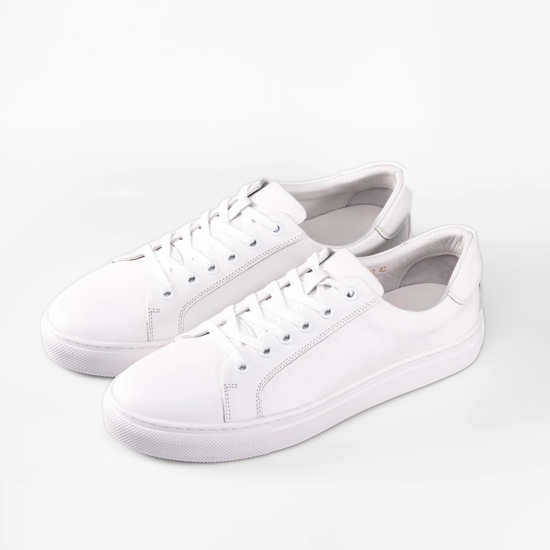 撑展男士德国DE全粒面小牛皮纯色透气低跟板鞋休闲百搭小白鞋