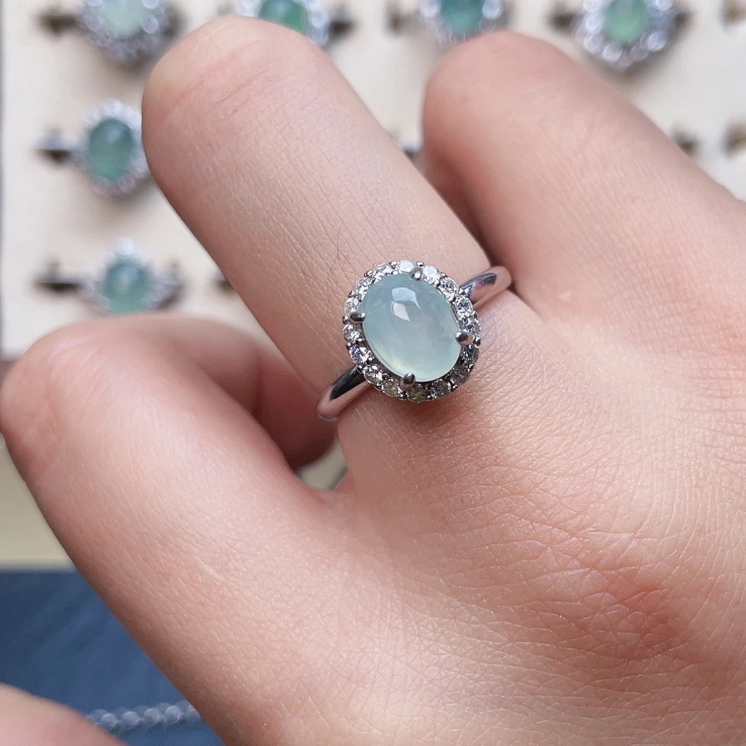 翡翠戒指银S925镶嵌戒指