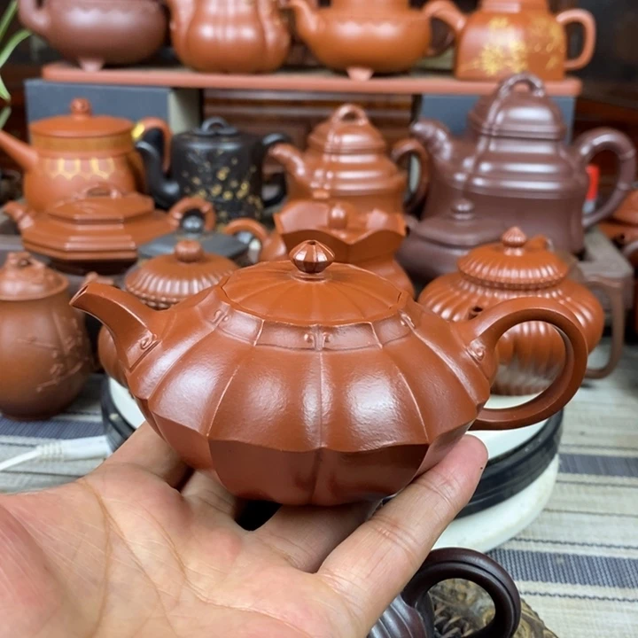 紫砂茶壶筋纹合欢200cc原矿赵庄朱泥特价