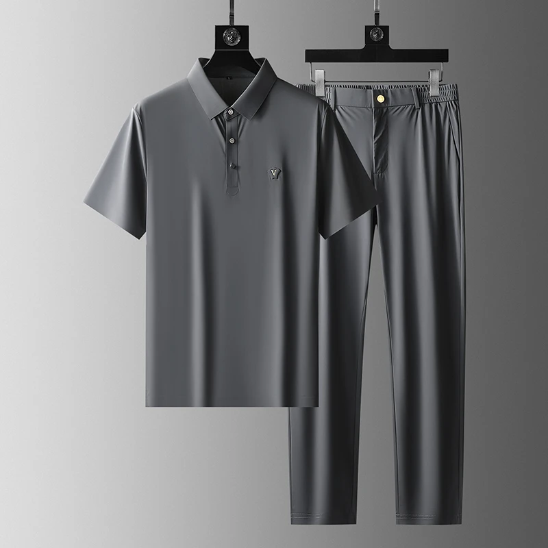 JOZDICE/纪治迪哲运动套装商务高弹抗皱冰丝翻领干爽男士夏装套装