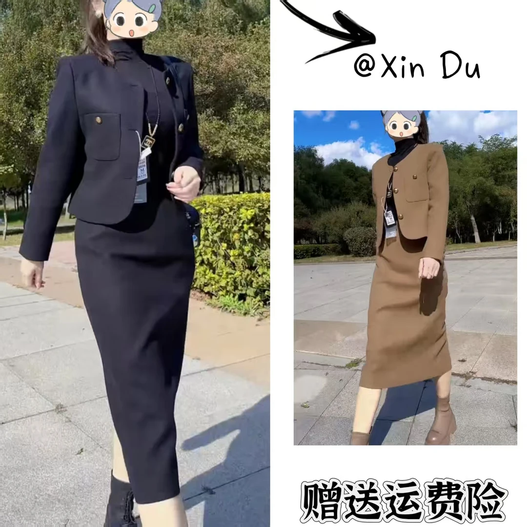 2025秋季新款时尚显瘦气质女士网红洋气两件套百搭款D22383