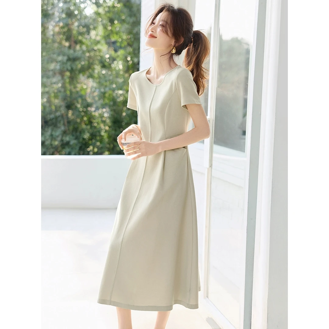 气质休闲白月光腰部打褶显瘦连衣裙2025春季新款连衣裙女法式