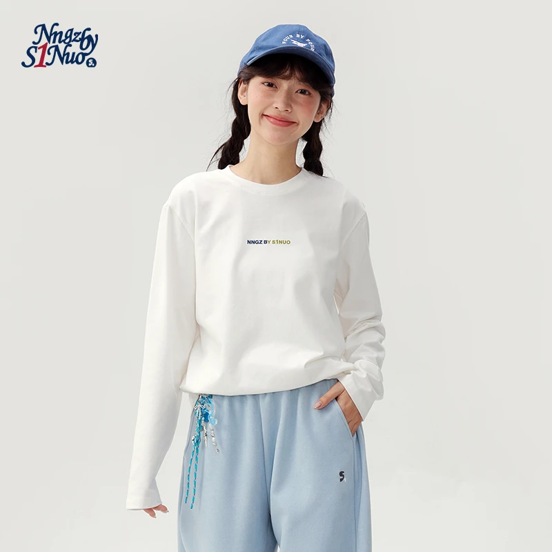 初中生2025秋季新款双色绒面发泡小字母印花T恤C25CT0122D